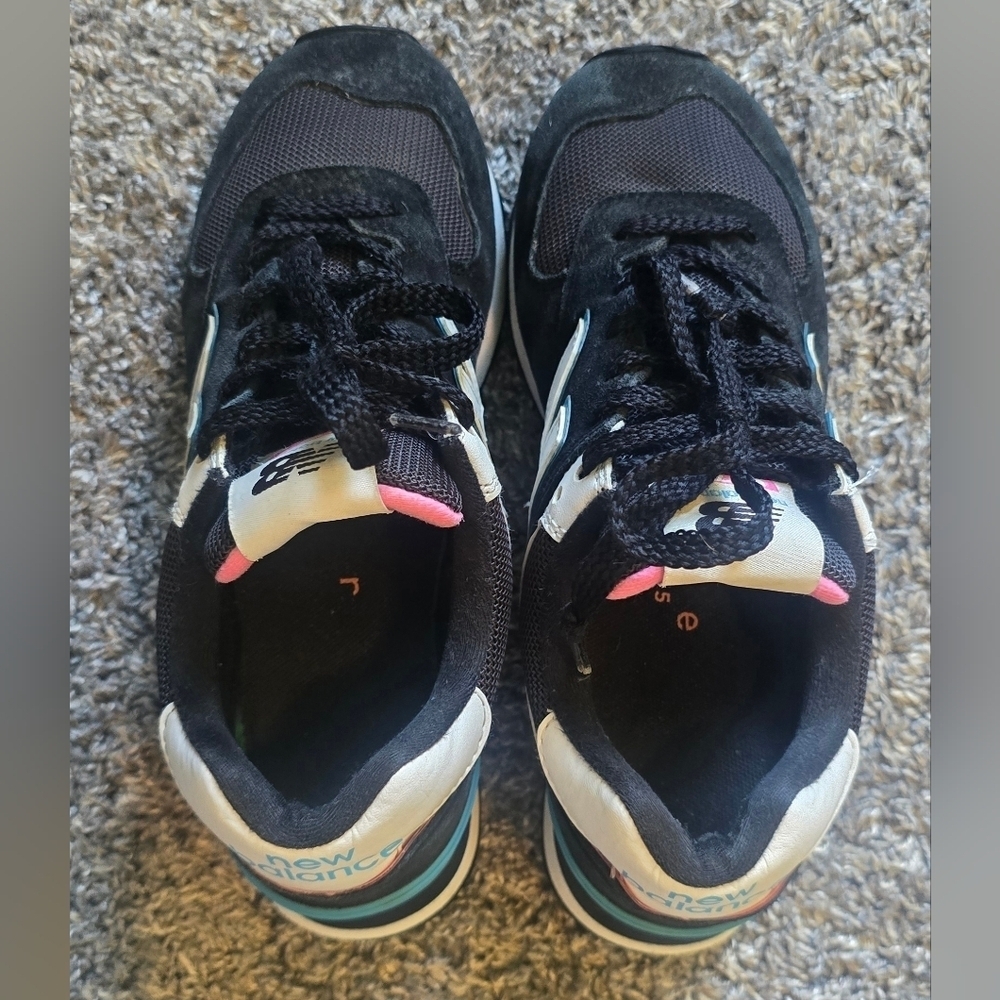 Retro New Balance 574 "Night Sky" Black Suede sneakers Teal, Pink Accents Size 7 - Picture 6 of 8